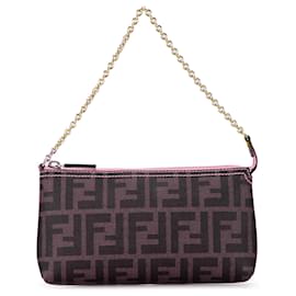 Fendi-Brown Fendi Zucca Spalmati Chain Pochette Shoulder Bag-Brown