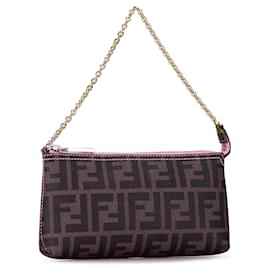 Fendi-Brown Fendi Zucca Spalmati Chain Pochette Shoulder Bag-Brown