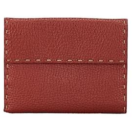 Fendi-Portefeuille bifold en cuir Selleria Fendi marron-Marron