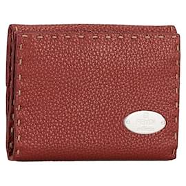 Fendi-Portefeuille bifold en cuir Selleria Fendi marron-Marron