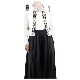 Elie Saab Veste courte à fleurs blanches ornée de bijoux - taille UK 8 Blanc