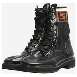 Fendi-Black leather biker boots with stretch fabric - size EU 38-Black