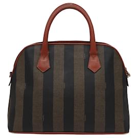 Fendi-Sac à main en toile Fendi Pecan marron noir-Marron