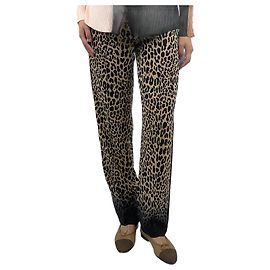 Etro Calças de seda estampadas de leopardo marrom - tamanho UK 8 Marrom