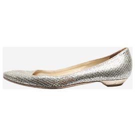 Jimmy Choo Silver sparkly snakeskin ballet flats - size EU 38 Silvery