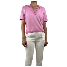 Allude Pink open-collar cotton-blend polo top - size S Pink