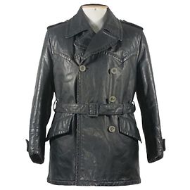 Autre Marque Enrico Mandelli Black Leather Double Breasted Coat Black