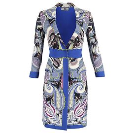 Etro Deep V-Neck Paisley Print Coat in Multicolor Polyester Multiple colors Other
