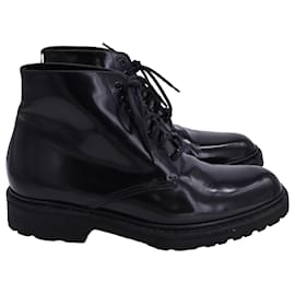 Saint Laurent-Saint Laurent Combat Brushed Lace Up Ankle Boots in Black Leather-Black