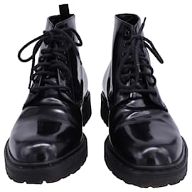 Saint Laurent-Saint Laurent Combat Brushed Lace Up Ankle Boots in Black Leather-Black