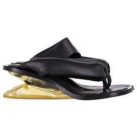 Jil Sander Thong Sculpted Sandals in Black Leather Black