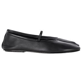 The Row Elastic Strap Ballet Flat Shoes in Black Nappa Leather Black