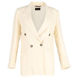 Loro Piana Giacca-42 Nd Two-Breasted Blazer in Yellow Linen White Cream