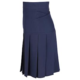 Gucci-Gucci Mini High-Rise Pleated Skirt inn Navy Blue Viscose-Blue,Navy blue