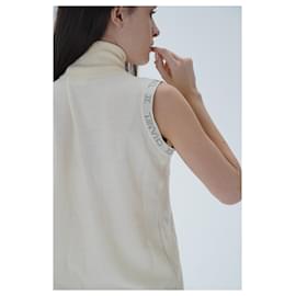 Chanel-CHANEL & Karl Lagerfeld 07A 2007 Wool Logo Vest Top Turtleneck Very Rare-Beige