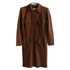 Yves Saint Laurent Wool Dress Brown Brown