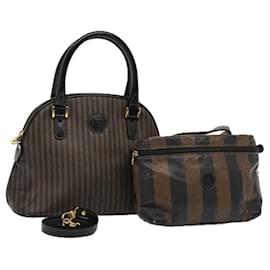 Fendi-Sac à main en toile FENDI Pecan, toile enduite, 2 pièces, marron noir, authentique ti1976-Marron,Noir