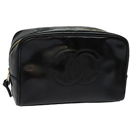 CHANEL COCO Marke Kosmetiktasche Emaille Schwarz Gold CC Auth bs16594 Schwarz Golden