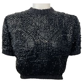 Vintage schwarzer Pailletten-Cropped-Pullover mit kurzen Ärmeln von Jean Paul Gaultier Schwarz