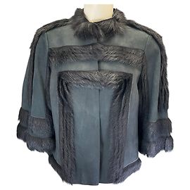 Lederjacke mit grauem Lammfellbesatz Akris Grau