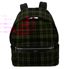 Saint Laurent-Saint Laurent Check City Backpack-Black,Red