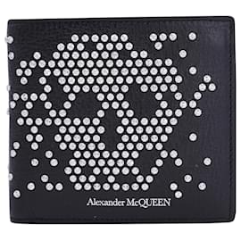 Alexander Mcqueen-Alexander McQueen Studded Skull Billfold Wallet in Black Leather-Black