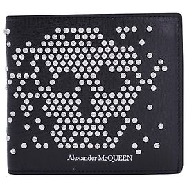 Portafoglio in pelle nera con teschio borchiato Alexander McQueen Nero