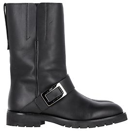 Roger Vivier Buckled Biker Boots in Black Leather  Black