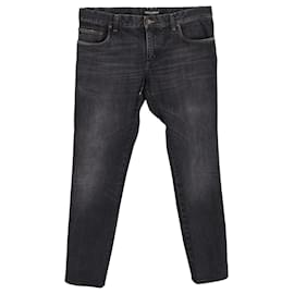 Dolce & Gabbana-Dolce & Gabbana Straight-Leg Logo-Plaque Jeans in Black Cotton-Black