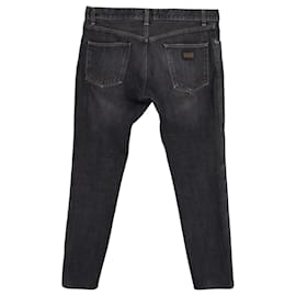 Dolce & Gabbana-Dolce & Gabbana Straight-Leg Logo-Plaque Jeans in Black Cotton-Black