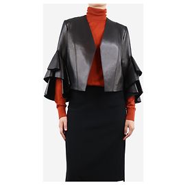 Alexander Mcqueen Schwarze Lederjacke mit Rüschensleeves - Größe UK 12 Schwarz