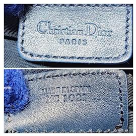 Christian Dior-Christian Dior Vintage Oblique Canvas and Leather Saddle Pochette Bag Navy Blue/Grey-Blue,Grey