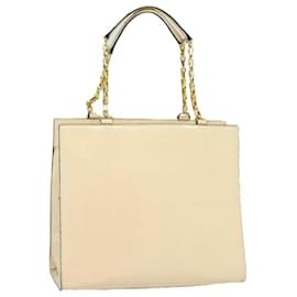 Céline-CELINE Chain Shoulder Bag Enamel Beige Gold Auth 85699-Beige,Golden