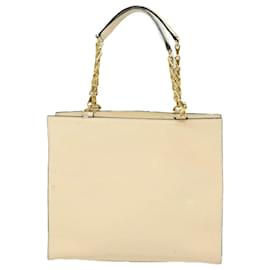 Céline-CELINE Chain Shoulder Bag Enamel Beige Gold Auth 85699-Beige,Golden