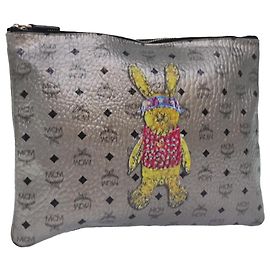 MCM Vicetos Logogram Clutch Tasche aus PVC Leder Silber Auth bs16648 Silber