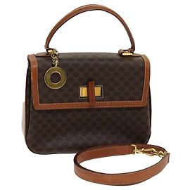 Céline Bolsa de mão em lona Macadam CELINE em couro PVC 2 em 1 marrom dourado Auth 86265 Marrom Dourado