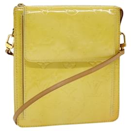 Louis Vuitton-LOUIS VUITTON Monogram Vernis Motto Pouch Lime Yellow M91059 LV Auth 85955-Golden