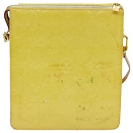 Louis Vuitton-LOUIS VUITTON Monogram Vernis Motto Pouch Lime Yellow M91059 LV Auth 85955-Golden