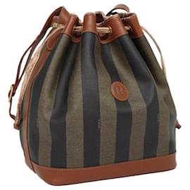 Fendi-Sac à bandoulière FENDI en toile Pecan marron noir or Auth fm3718-Marron,Noir,Doré