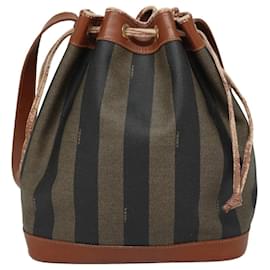 Fendi-Sac à bandoulière FENDI en toile Pecan marron noir or Auth fm3718-Marron,Noir,Doré