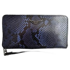 Carteira Zadig & Voltaire Efeito Python em Couro Azul Preto Preto Azul Azul marinho