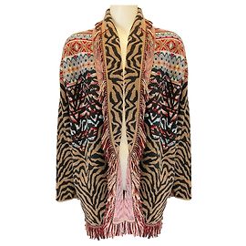 Fransen-Cardigan aus Multi-Tiger-Jacquard Alanui Tan Mehrfarben