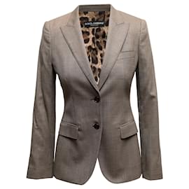 Dolce & Gabbana-Brown Dolce & Gabbana Virgin Wool Glen Plaid Blazer Size IT 38-Brown