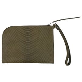 Green Rick Owens Fall/Winter 2018 Medium Python Zip Pouch Green
