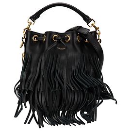 Borsa a secchiello con frange Emmanuelle Small nera di Saint Laurent Nero