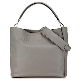 Fendi-Sacoche Anna Selleria en cuir gris Fendi-Autre