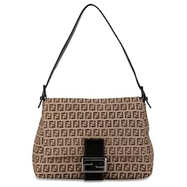 Fendi-Brown Fendi Zucchino Canvas Mamma Forever Shoulder Bag-Brown