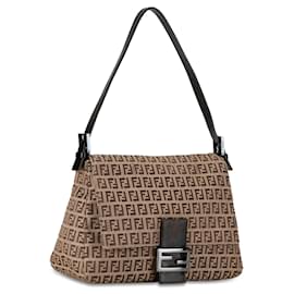 Fendi-Brown Fendi Zucchino Canvas Mamma Forever Shoulder Bag-Brown