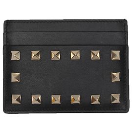 Tarjetero de cuero negro Valentino Rockstud Negro
