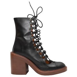 Chloé Schwarze Chloe Leder Schnürstiefeletten Größe 38 Schwarz